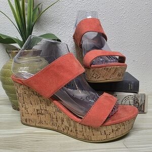 Lane Bryant Orange Wedge Sandals with Cork Platform📝